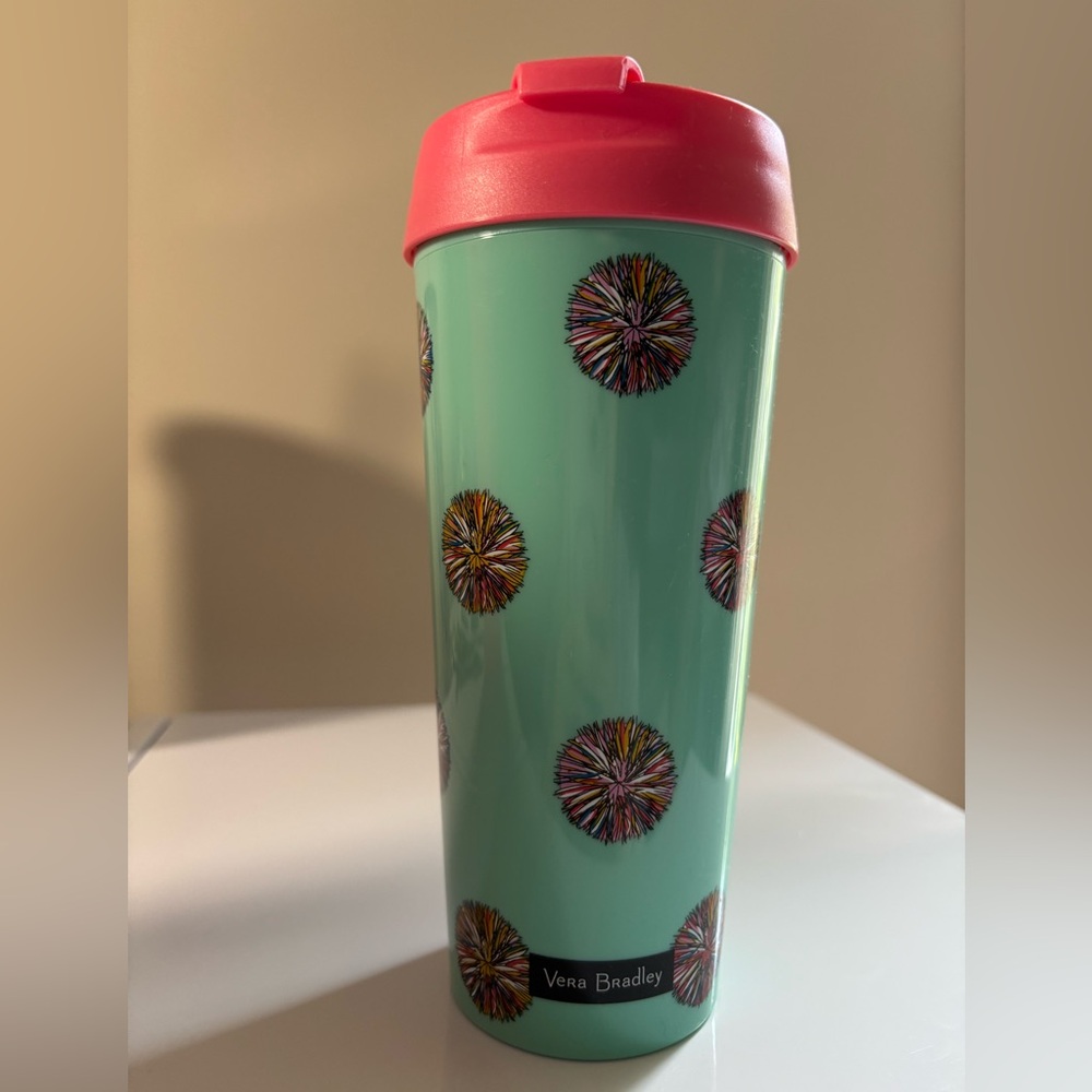 Vera Bradley Teal and Pink Pom Pom Hot Tumbler
